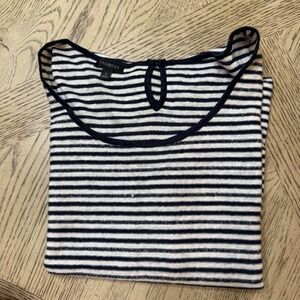 Talbots Women's‎ Small Striped Navy Blue White Sequin Accent Tee Top